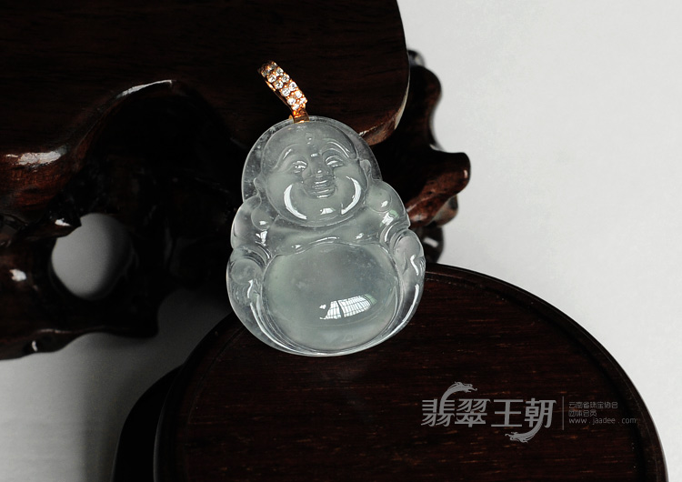 冰玻种晴水略飘花缅甸翡翠玉佛挂件