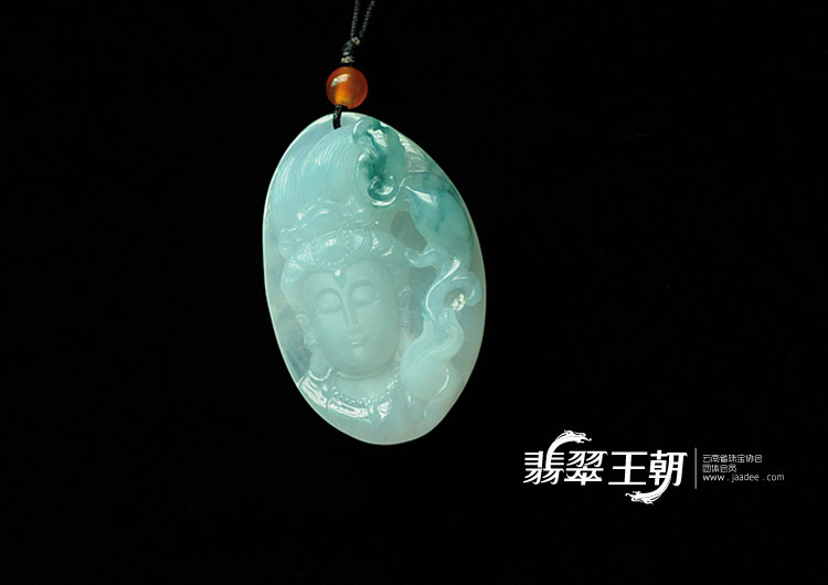 冰种飘花缅甸翡翠观音头挂件