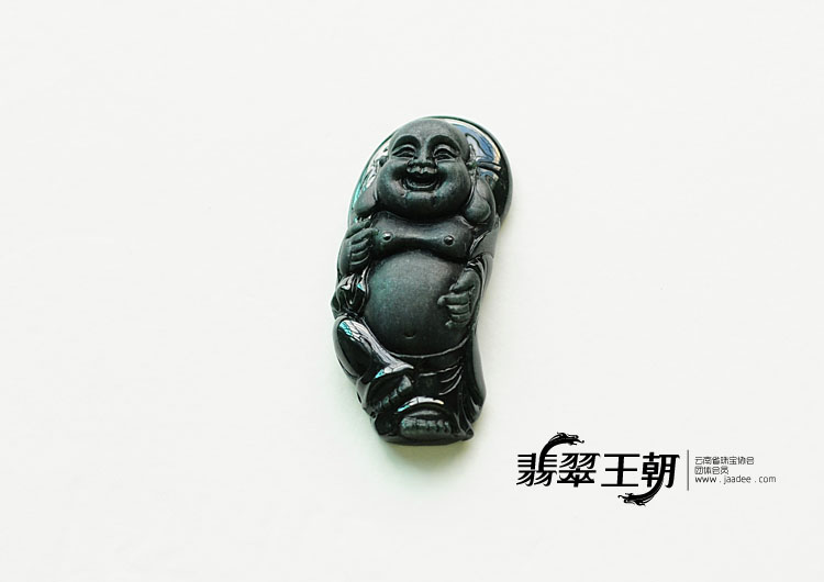 (超值推荐)冰种墨翠缅甸翡翠站佛挂件