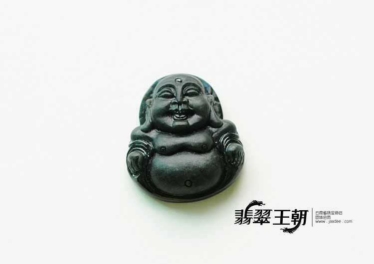糯冰种墨翠缅甸翡翠玉佛挂件