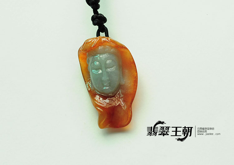 冰种黄翡缅甸翡翠观音头挂件