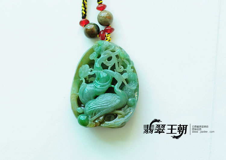 糯冰种褐黄翡飘翠缅甸翡翠松鹤延年手玩件