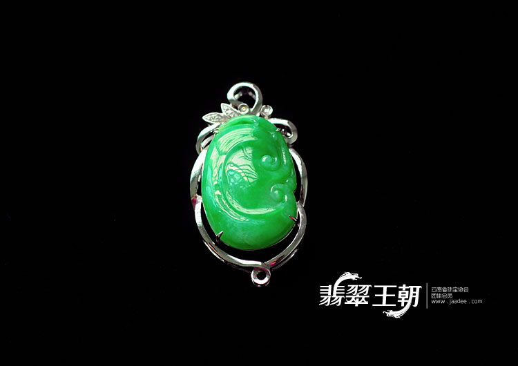 糯冰种满绿缅甸翡翠包白金如意挂件（真钻）