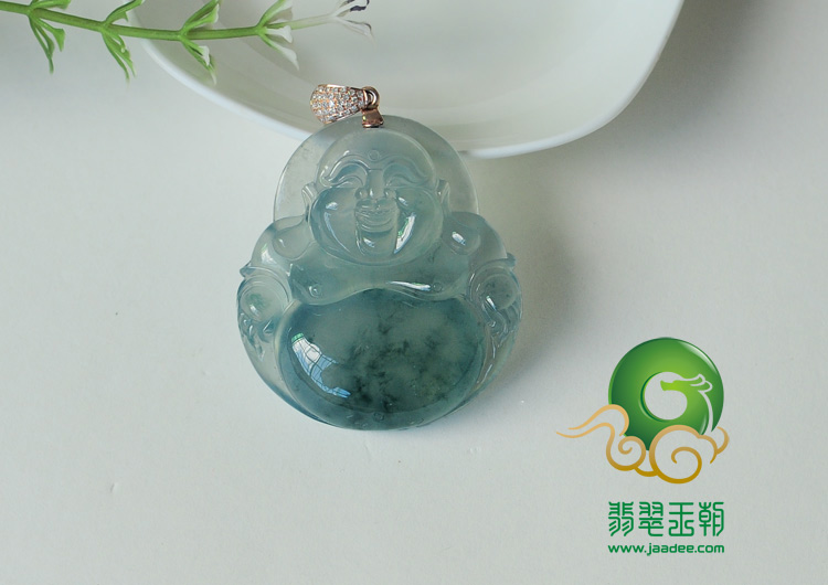冰种飘蓝花缅甸翡翠玉佛挂件