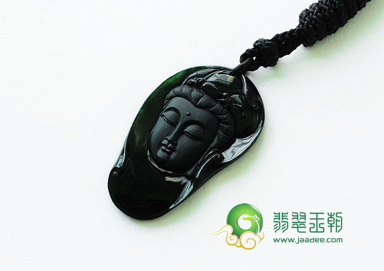 冰种墨翠缅甸翡翠观音头挂件