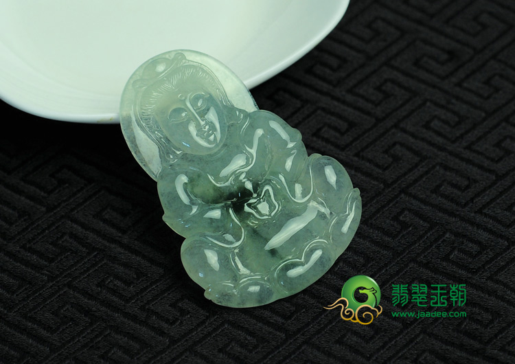 冰种飘花缅甸翡翠观音挂件
