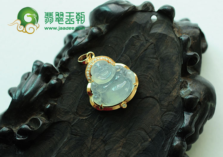 冰种缅甸翡翠镶玫瑰金玉佛挂件（真钻）