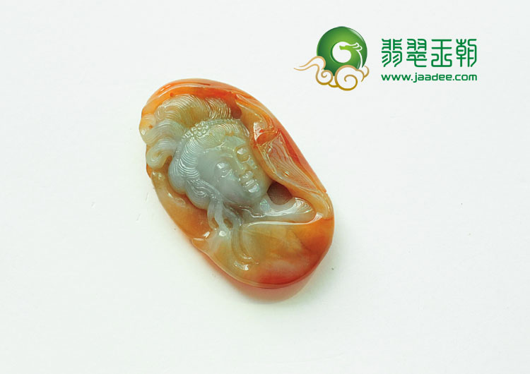 糯冰种红翡缅甸翡翠仕女头挂件