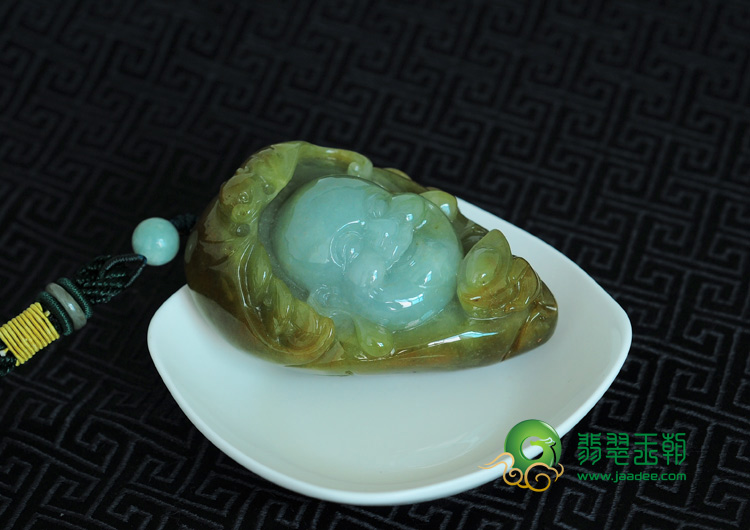 糯冰种褐黄翡缅甸翡翠佛头手玩件
