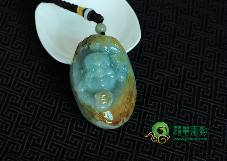 糯冰种褐黄翡缅甸翡翠佛头手玩件