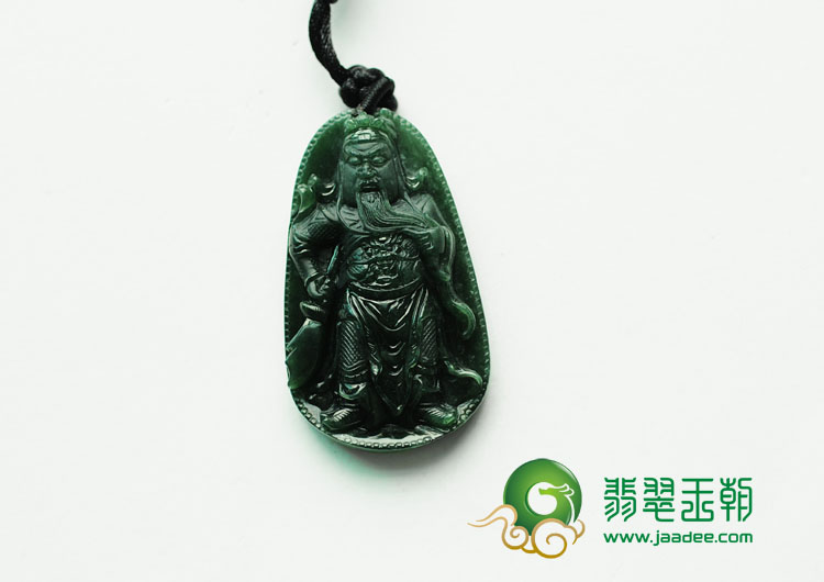 冰种墨翠缅甸翡翠关公挂件