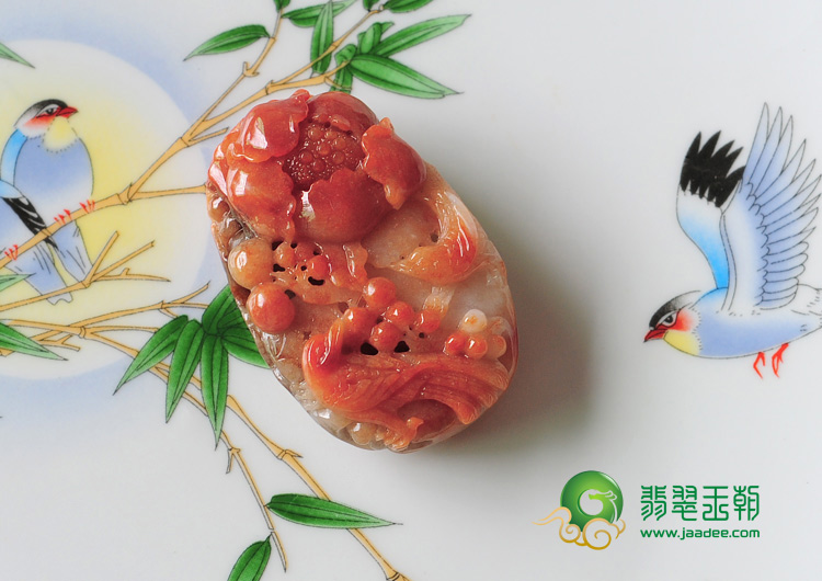 细糯种红翡缅甸翡翠富贵双喜挂件
