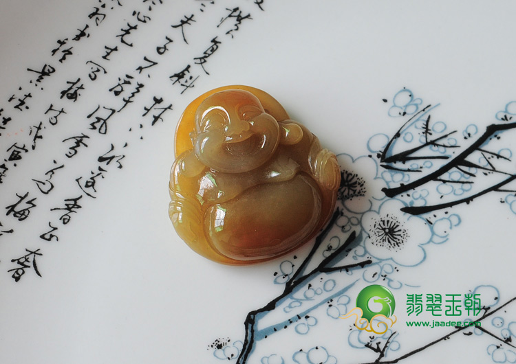 糯冰种黄翡缅甸翡翠玉佛挂件