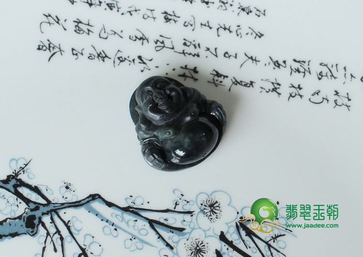冰种墨翠缅甸翡翠玉佛挂件