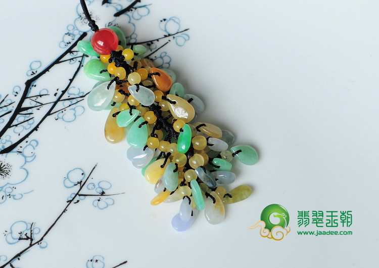冰种三彩缅甸翡翠手机链