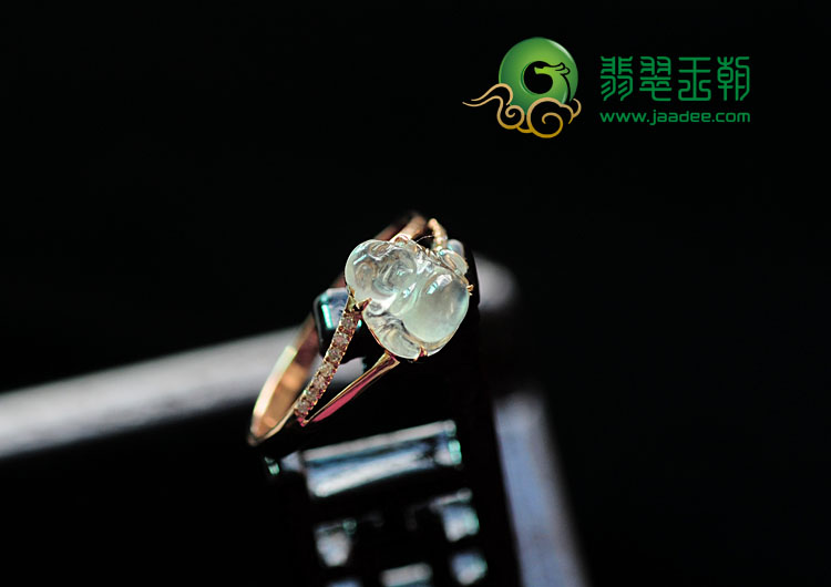 玻璃种缅甸翡翠包玫瑰金玉佛戒指（真钻）