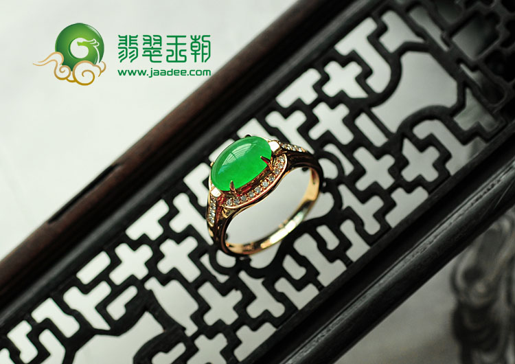 冰种黄秧绿缅甸翡翠包玫瑰金戒指（真钻）