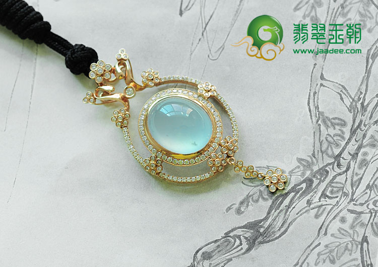 冰种缅甸翡翠镶玫瑰金胸坠（真钻）