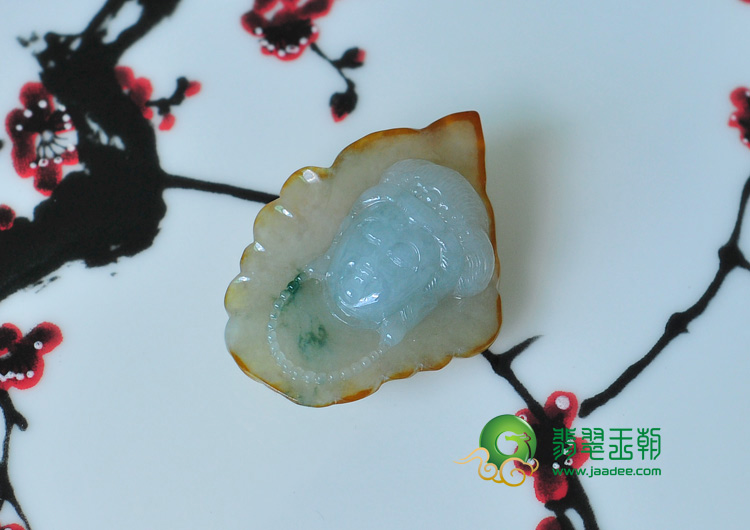 糯冰种黄翡飘花缅甸翡翠观音头挂件