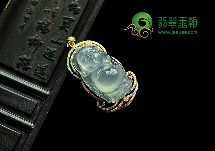 冰玻种缅甸翡翠包玫瑰金站佛挂件（真钻）