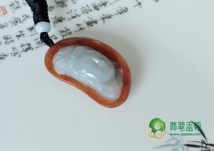 糯冰种红黄翡缅甸翡翠观音头挂件