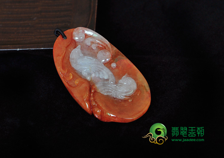 糯冰种红黄翡缅甸翡翠双喜临门挂件