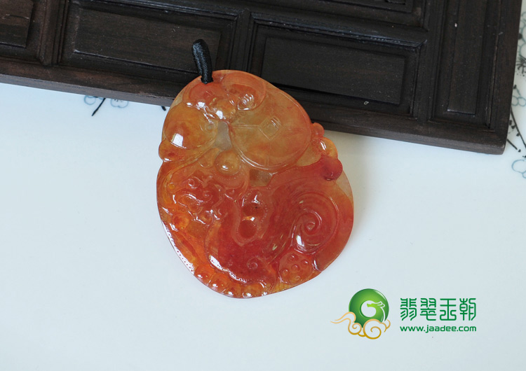 冰种红黄翡缅甸翡翠福寿如意挂件
