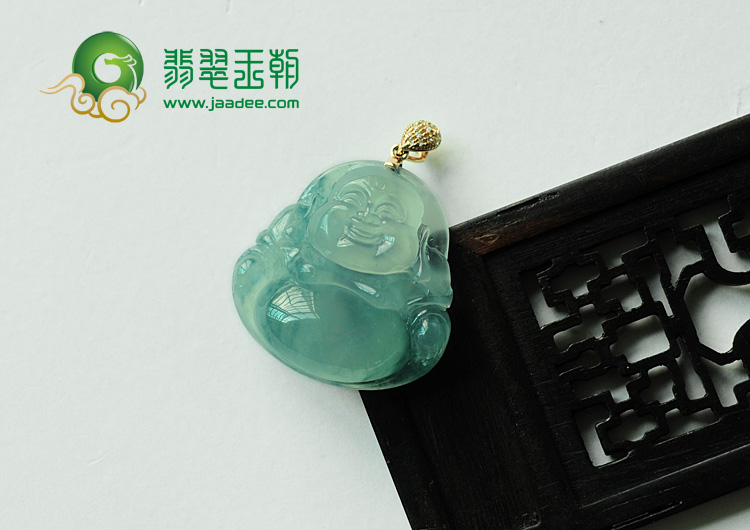 冰种飘花缅甸翡翠包玫瑰金扣玉佛挂件