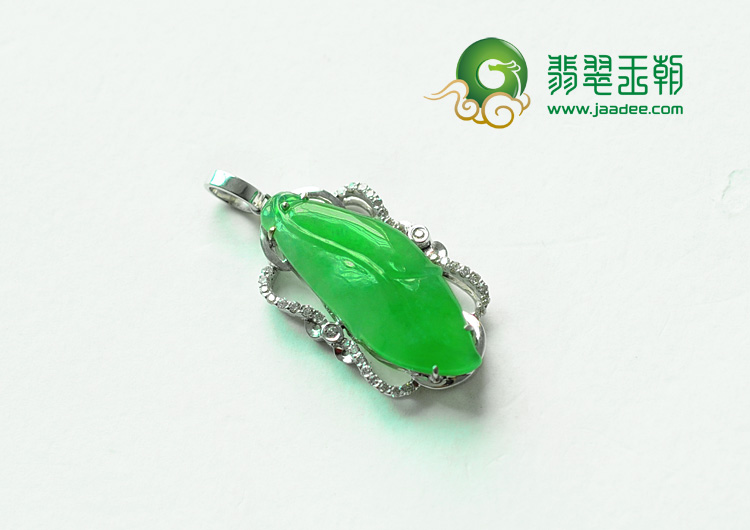 冰种黄秧绿缅甸翡翠包白金金枝玉叶挂件（真钻）