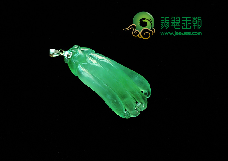 冰种苹果绿缅甸翡翠包白金扣佛手挂件