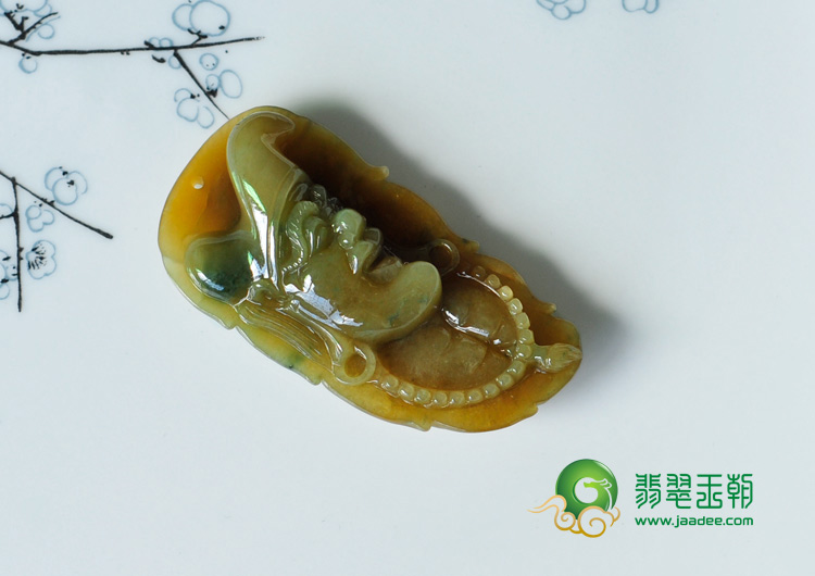 糯冰种黄翡缅甸翡翠济公头挂件