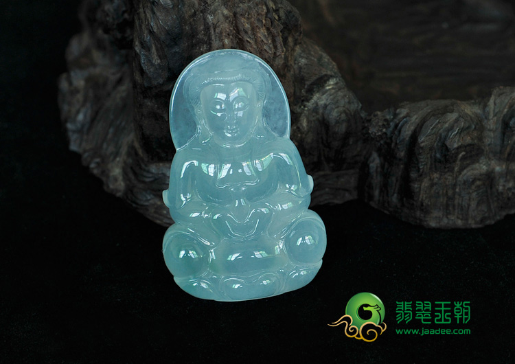 冰种晴水缅甸翡翠观音挂件