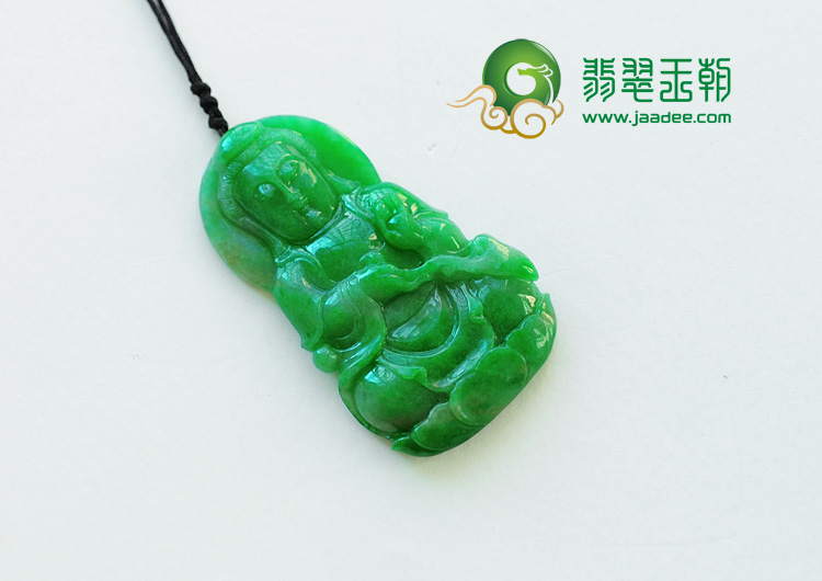 糯冰种满绿缅甸翡翠观音挂件