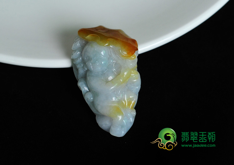 糯冰种黄翡缅甸翡翠招财童子挂件