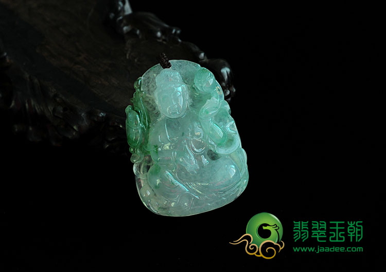 冰种飘花缅甸翡翠观音挂件