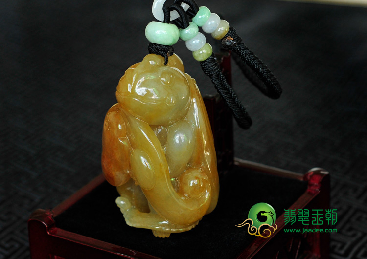 糯冰种黄翡缅甸翡翠福寿如意手玩件