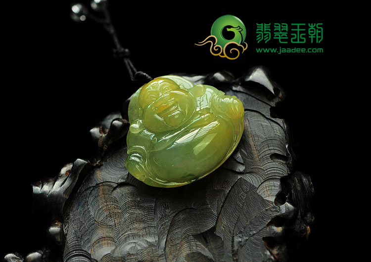 冰种黄翡飘花缅甸翡翠玉佛挂件