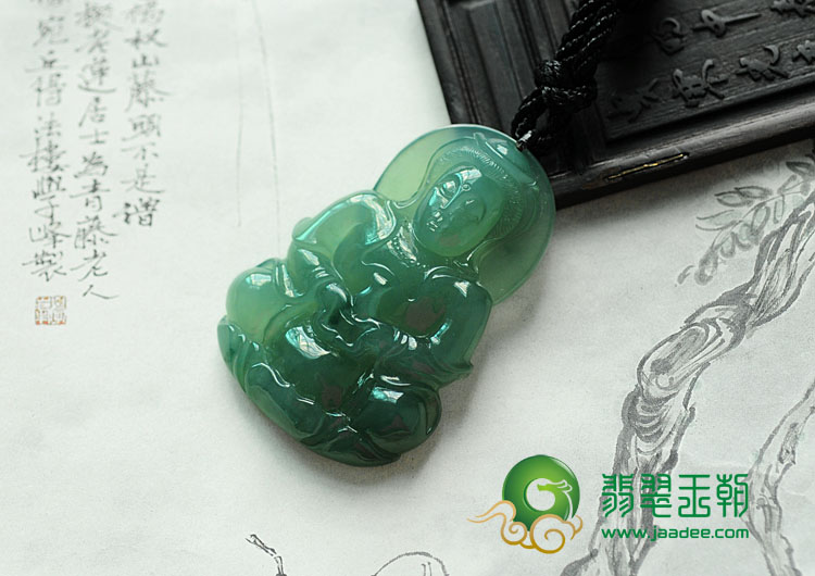 冰种蓝晴水缅甸翡翠观音挂件