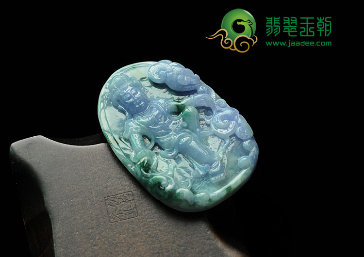 糯冰种紫罗兰飘花缅甸翡翠观音挂件