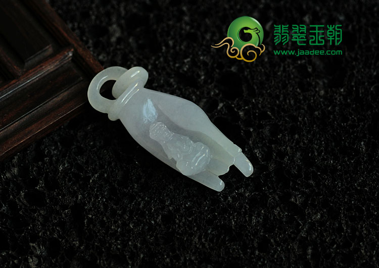 糯冰种淡紫罗兰缅甸翡翠佛手执观音挂件（单件）