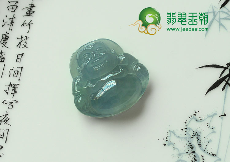 冰玻种蓝晴水缅甸翡翠玉佛挂件