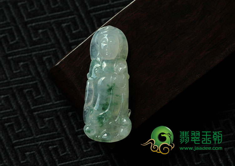 冰种飘花缅甸翡翠站观音挂件