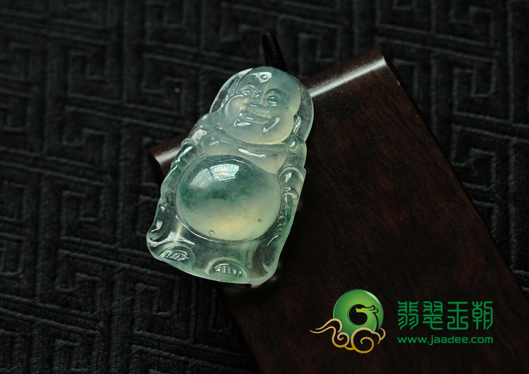 冰玻种飘花缅甸翡翠站佛挂件