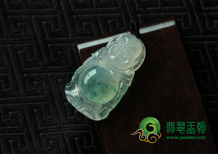 冰种飘花缅甸翡翠站佛挂件