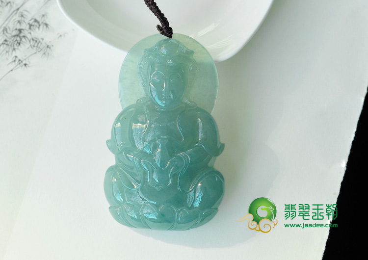 冰种蓝晴水缅甸翡翠观音挂件