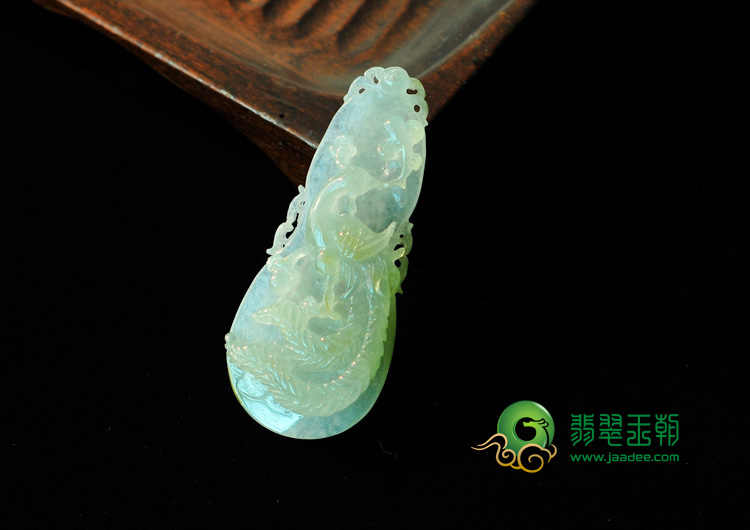 冰种晴水略带黄翡缅甸翡翠凤来仪挂件