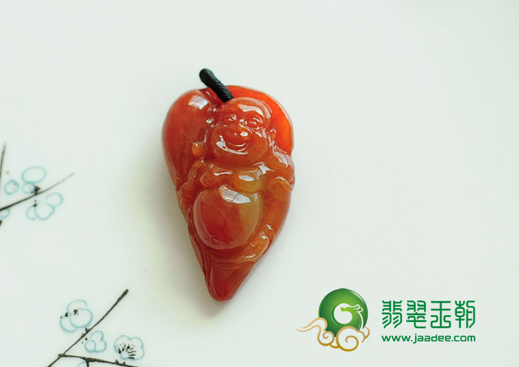 糯冰种红翡缅甸翡翠布袋和尚挂件