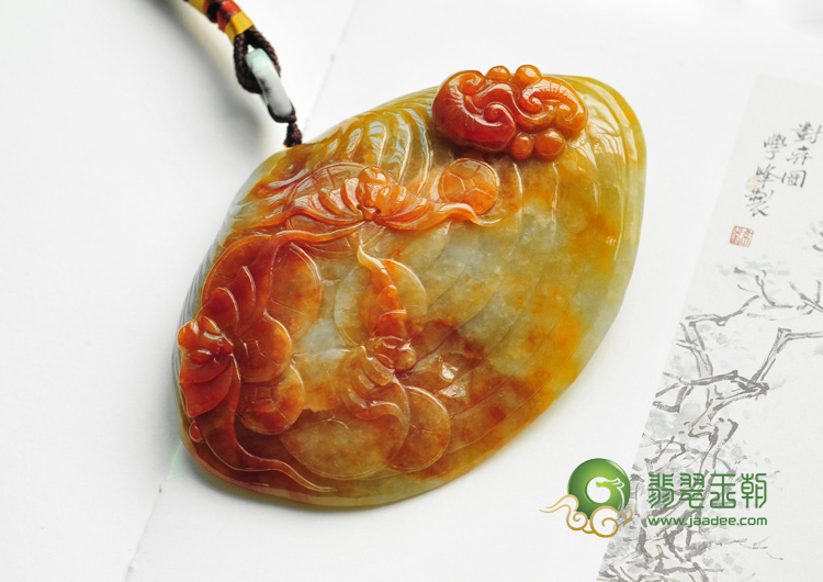 糯冰种红黄翡缅甸翡翠招财进宝手玩件