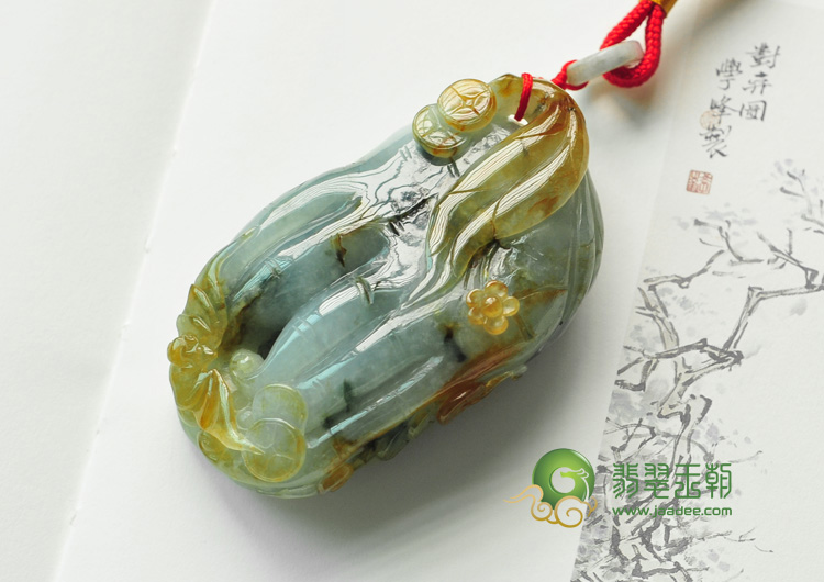 冰种褐黄翡飘花缅甸翡翠佛手手玩件