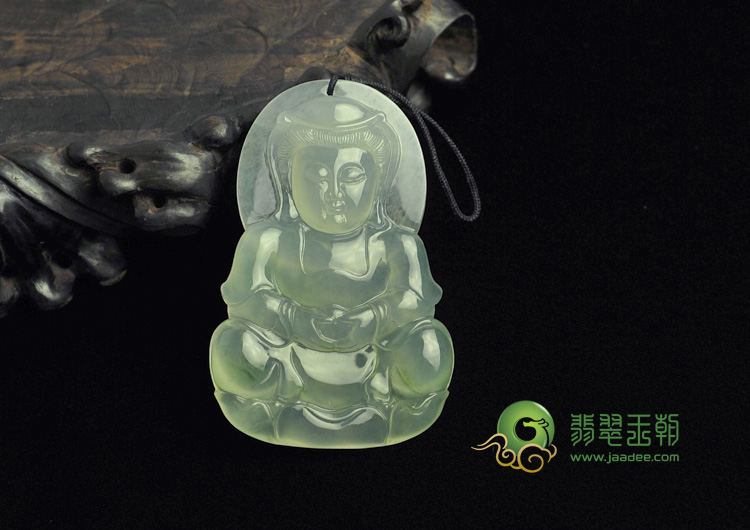 冰种淡晴水略飘花缅甸翡翠观音挂件